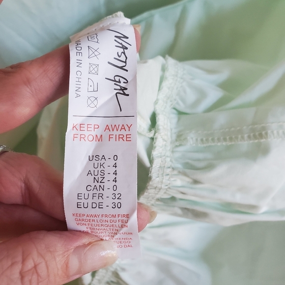 NASTY GAL Frill I Found You High Neck Long Sleeve Tiered Mini Dress Mint Green - Picture 11 of 12